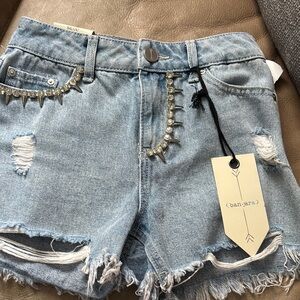 Light Blue Embellished Jean Shorts